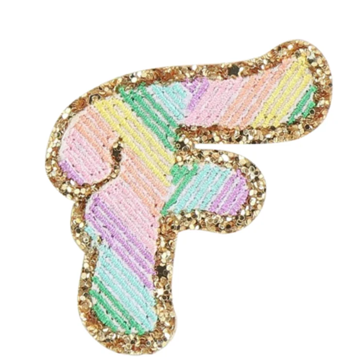 

Amazon Hot Sale A-Z Letter Embroidered Iron On Rainbow Glitter Letter Patch for Clothes Bags, Mix