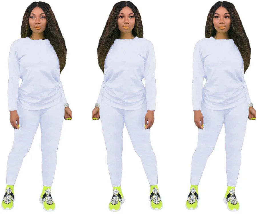 

2022 Wholesale Solid Color Long Sleeve Long Pants 2 Piece Set Casual Plus Size Jogging Women Sweatsuit Set Tracksuit, Customized colors accept