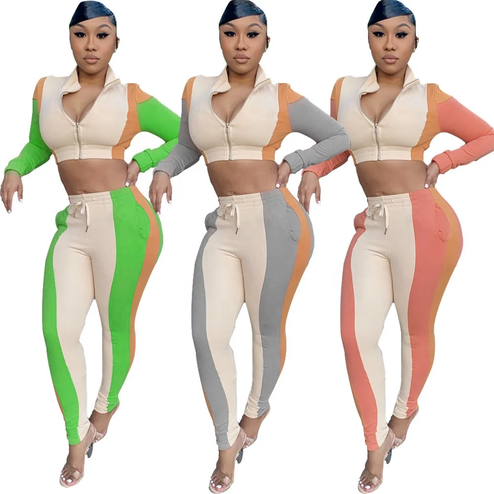 

Trendy Sexy Fall Women Zipper Short Hoodie Two Piece Sport Jogging Sets Clothing