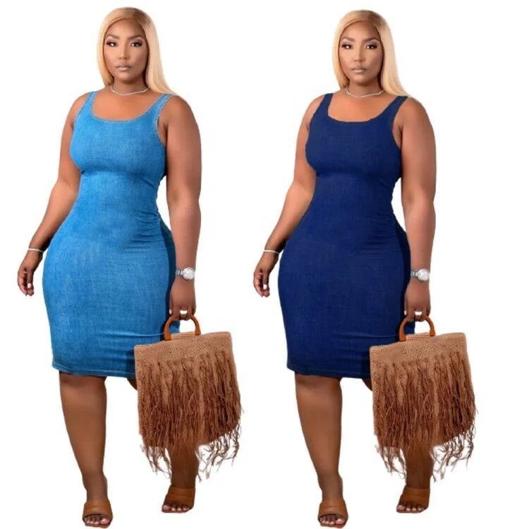 

MT56-9192 Summer plus size women wear sexy denim hot blue jean backless bodycon floral retro dresses women's clothing