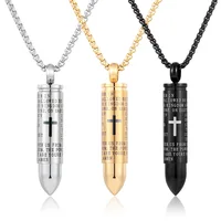 

Men Bullet Necklaces Pendant Stainless Steel Smooth Finish Lord's Prayer Statement Fashion Jewelry GX1137