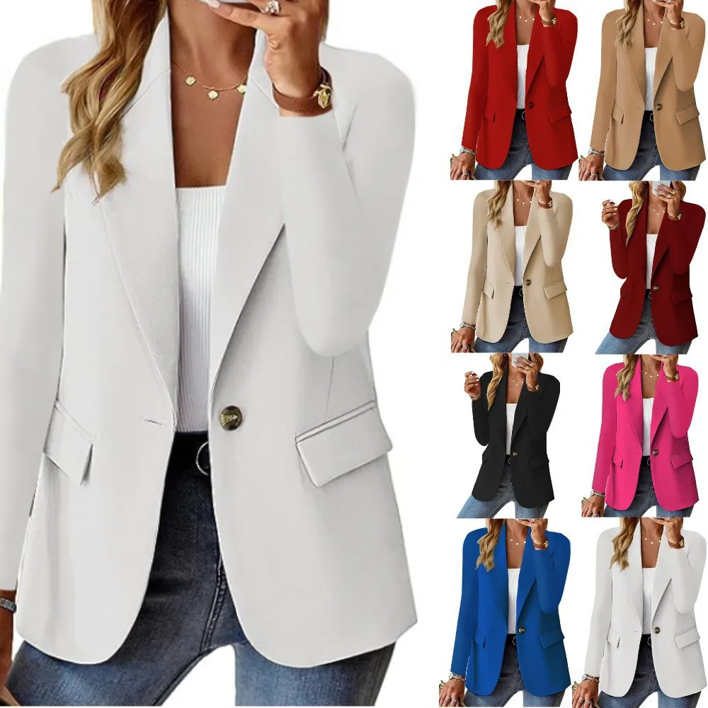 Solid Long Sleeve Single Button Blazer
