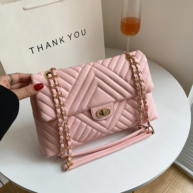 

Fashion Quilted Flap Square Bag for Women 2022 Brand Designer Luxury Crossbody Bags Female Shoulder Handbags Thick Chain, 6 colors