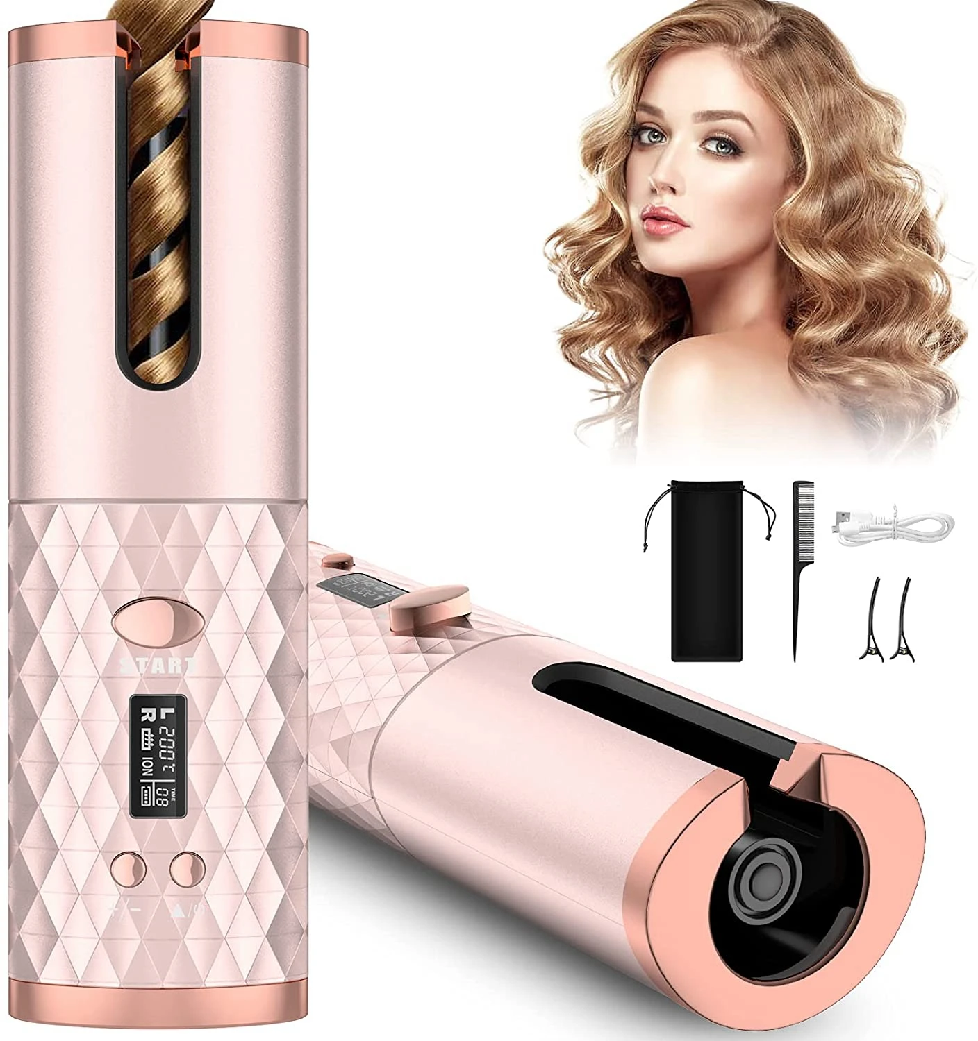 

Automatic Hair Curler USB Charge Hair Curling Iron Curls Waves Hair Styling Tools Cordless Ceramic Curly Rotating Styler