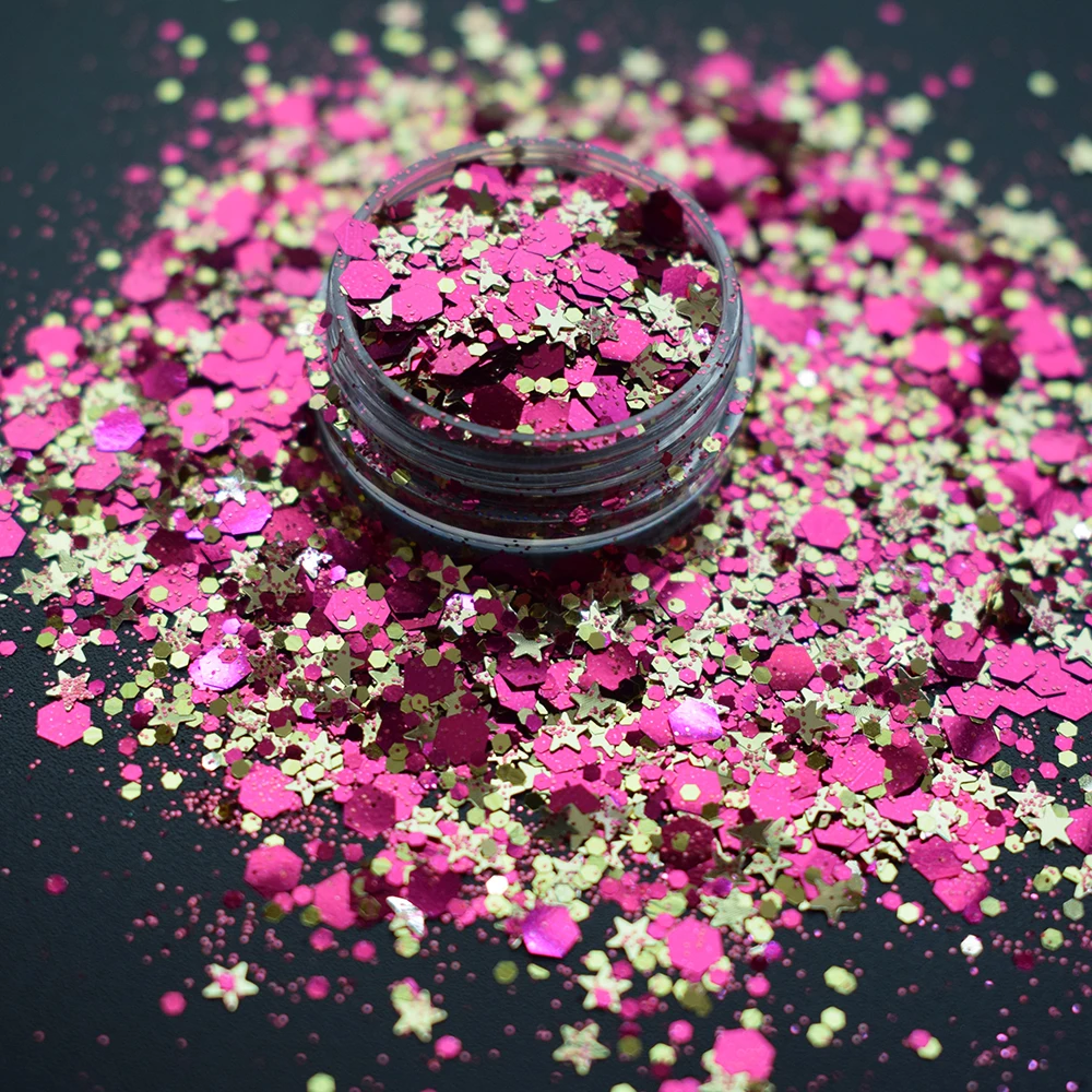 

Bulk Cosmetic Dust Powder Mixed Shape Holographic Chunky Glitter Star Moon Confetti Glitter For Resin Nail Art Slime