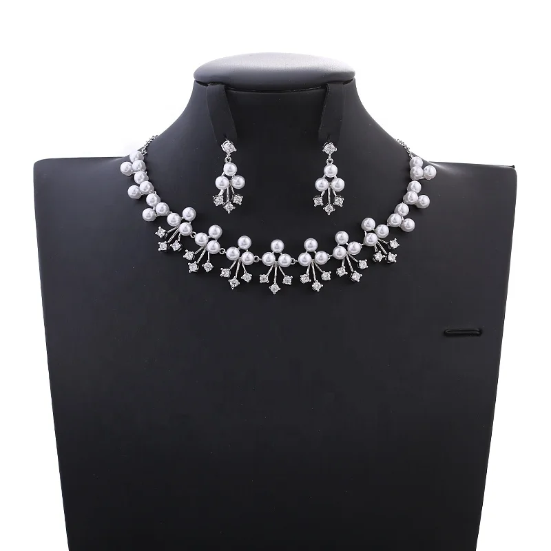 

Factory Wholesale Jewelry Chain Water Drop High Quality White Gold Pendant Women Pearl Necklace Sets, Picture shows