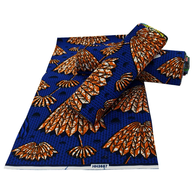 

Wholesale Veritable Blue Real Wax Fabric African Wax Prints Ghana 6 Yards 100% Cotton Fabrics For Garment