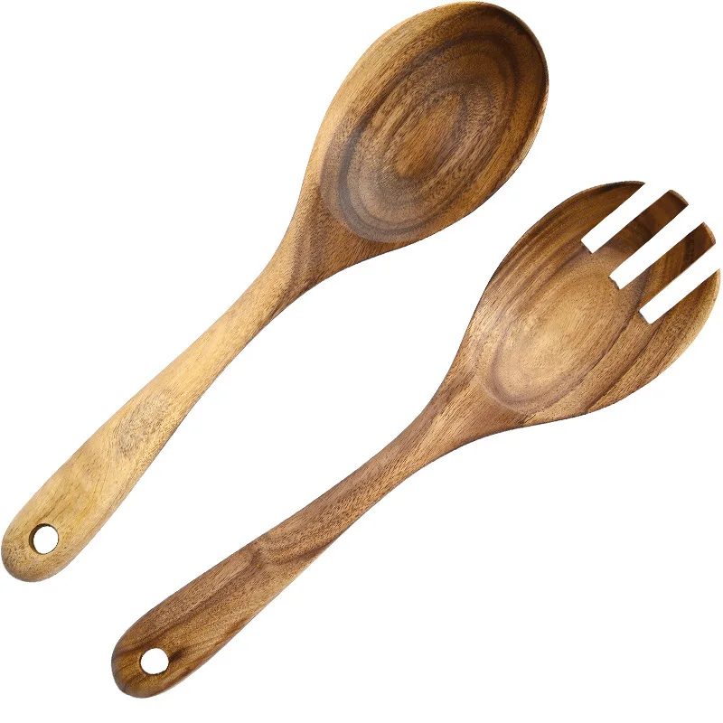 

Salad Servers, Salad Tongs, 10.2 inches Acacia Wood Serving Spoons Set Salad Mixing Dinner Fork and Spoon Long Handle Salad Ser, Natural