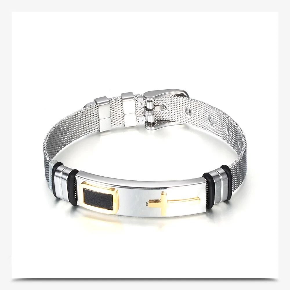 

Qings 2021 New Style Stainless Steel Simple Gold Silver Plating Mesh Cross Bracelet Bangle
