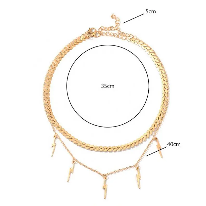 

Double Layer Personality Women's Necklace Lightning Fish Bone Necklace, Gold/silver