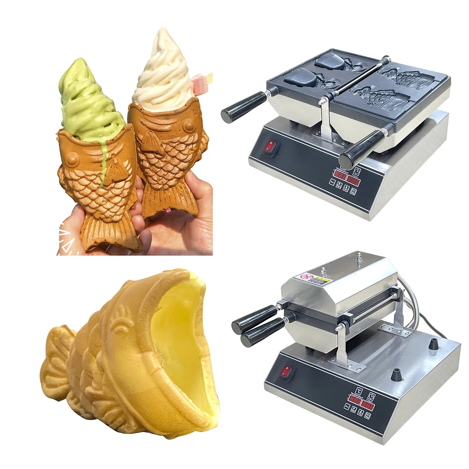 

Japanese Taiyaki Fish Cake Machine Commercial Snack Ice Cream Cone Baker Fish Shape Waffle Maker