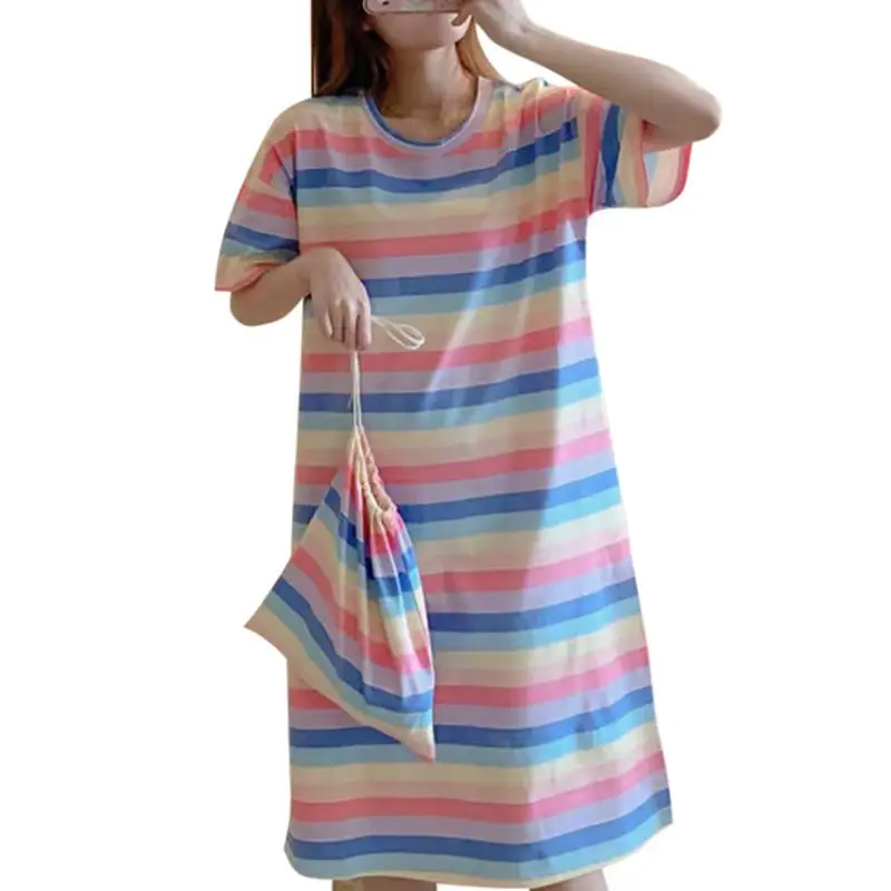 

Women's Nightgown Short Sleeve Sleepwear Comfy Sleep Shirt Pleated Scoopneck Nightshirt pajamas for ladies home wear