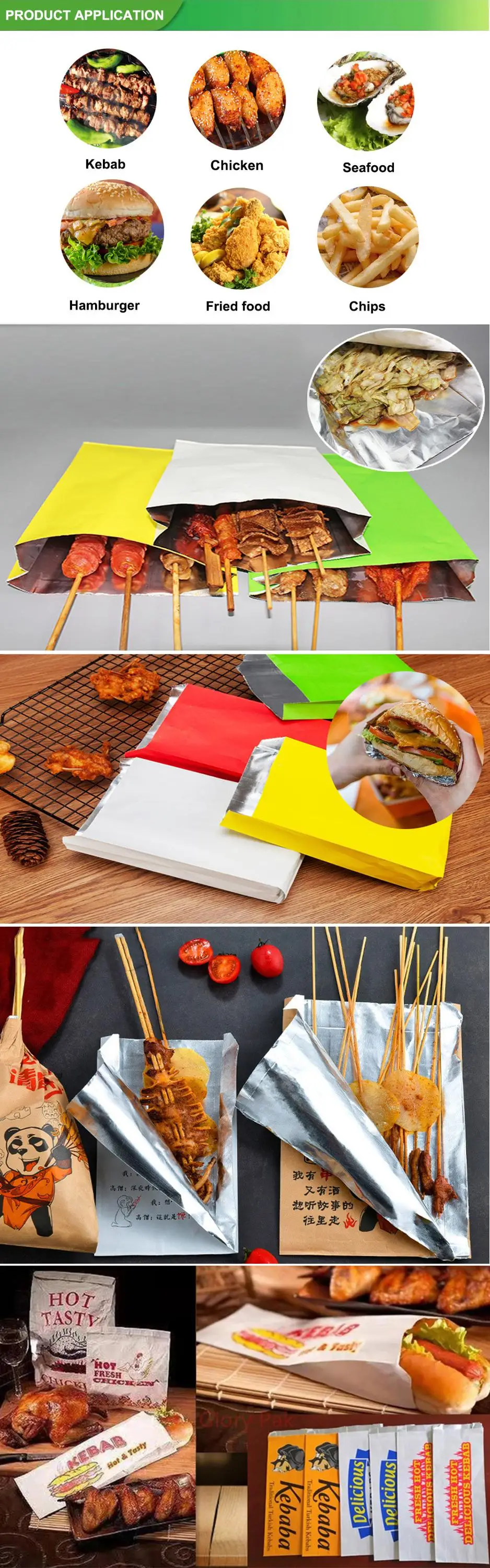 Bbq Printed Whited Paper Foil Lined Kebab Bag Oilproof Burger Bags