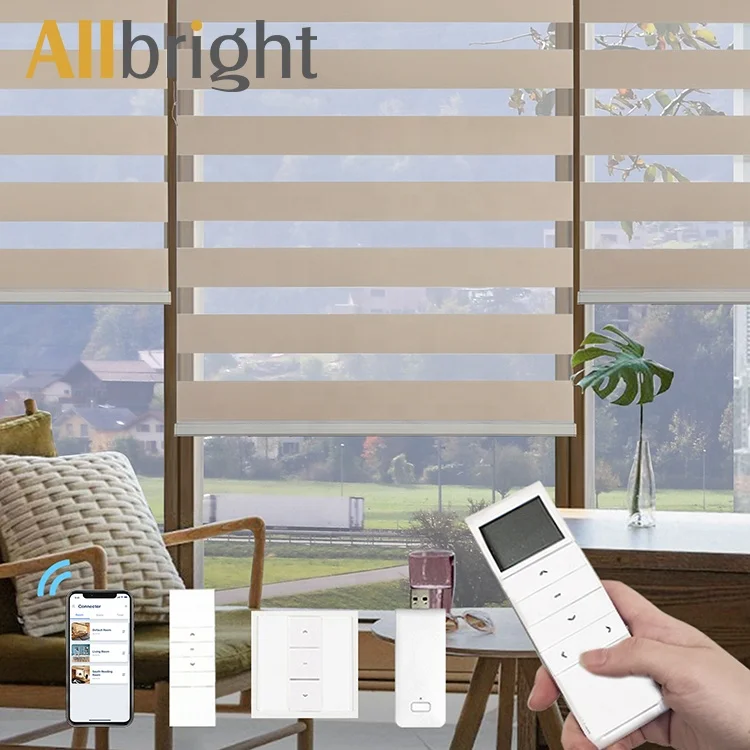 

Transparent light filtering remote control day and night roller motorized zebra window blinds for office home hotel, Customized color