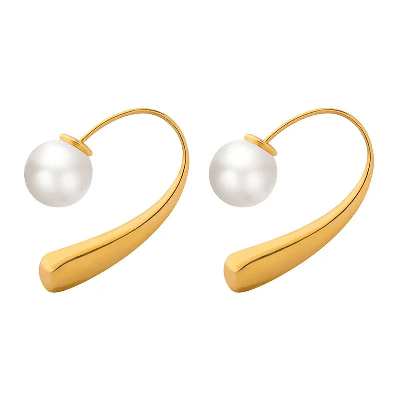 

18k Gold Plated Stainless Steel Geometry Retro Personality Imitation Pearl Hoop Earrings Jewelry For Girls women Tarnish Free
