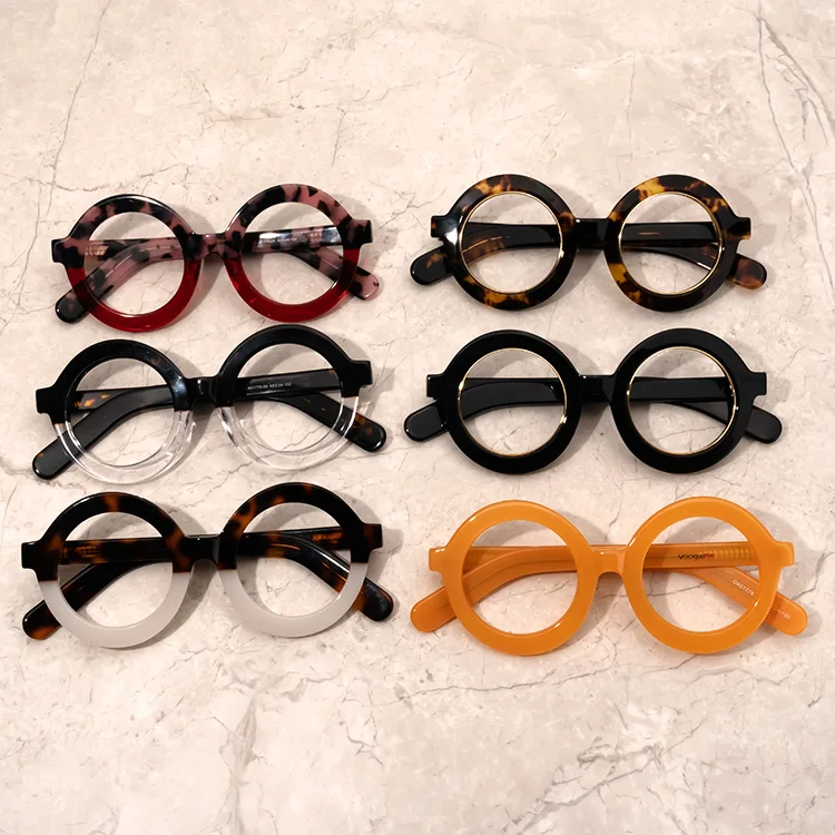 

High Quality Designer Unisex Thick Round Tortoise Wholesale Acetate Optical Frames Eyeglasses, 2 colors