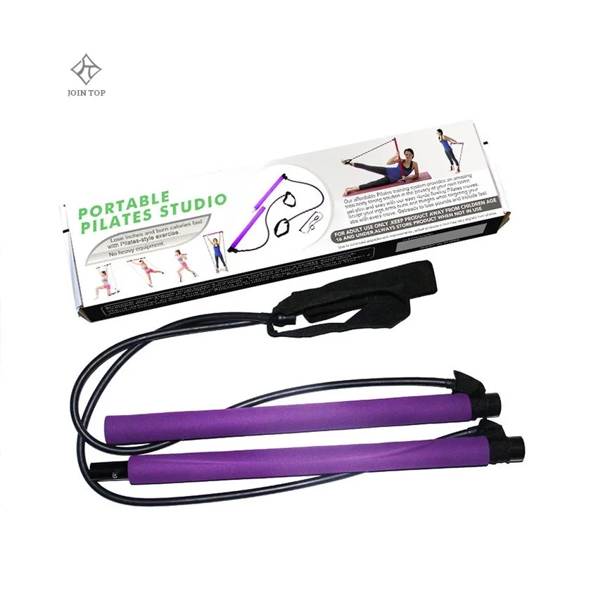 

T-king Good Quality Wholesale Gym Workout Exercise Pilates Bar Kit With Resistance Band, Pink/purple