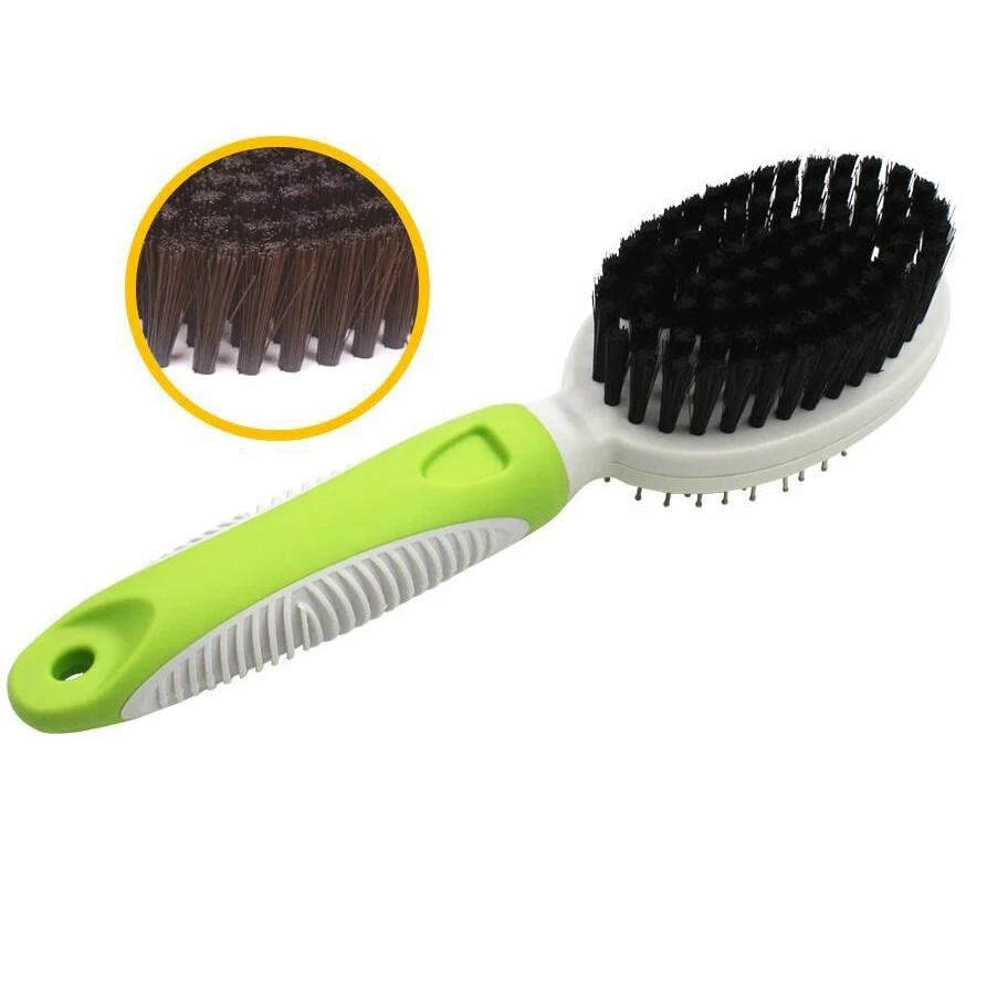 

Pet Dog Cat Cleaning Grooming Products Belt Airbag Beads Gill Brush Dual-Use Flocking Steel Massage Comb Dog Brush Comb, Pink.green