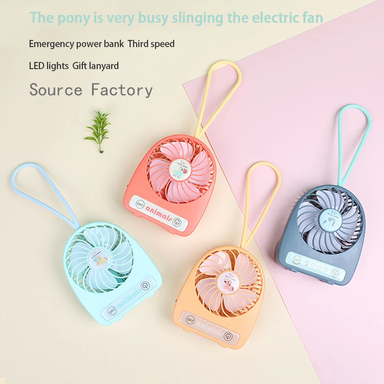 

Student office small hand held sling USB LED electric charging cartoon portable desktop mini fan, Red, orange, green, dark blue, etc.