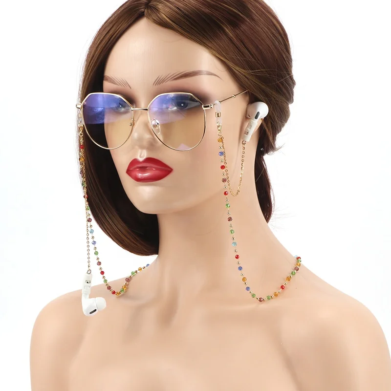 

Colorful Glass Beaded Chain Versatility Lanyard Earphone Anti Lost Earpods Wireless Headphones Holder Glasses Chain Necklace
