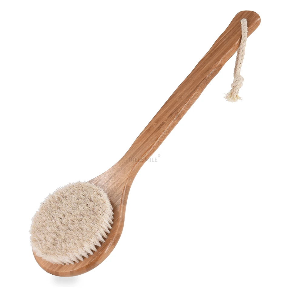 

TREESMILE Horsehair bath brush bamboo Massage Shower brush OEM Logo Natural bristle brushes Have Stock Good quality Factory