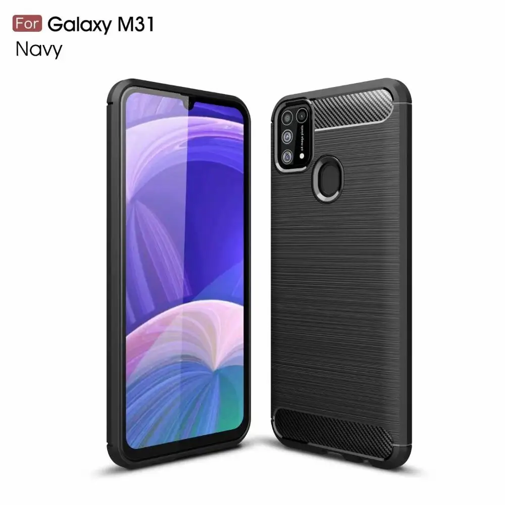 

Black Carbon Fiber Rugged TPU Case Cover for Samsung Galaxy m31, As pictures