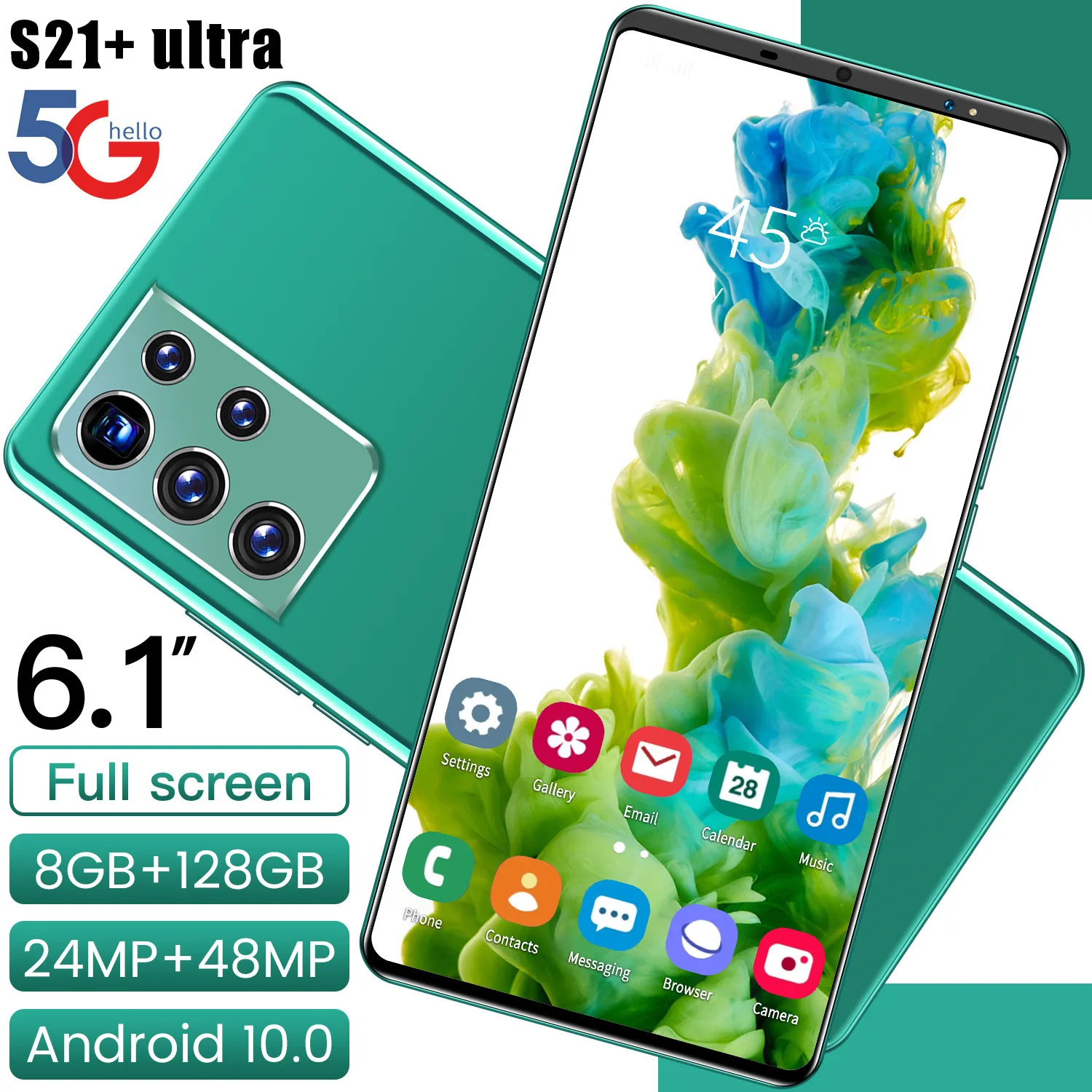 

12GB+512GB Dual Sim Card S21+ Ultra 6.1inch Cellphones Face Unlock Android 10 Touch Screen 4G telephone Mobile Phones 24+48MP