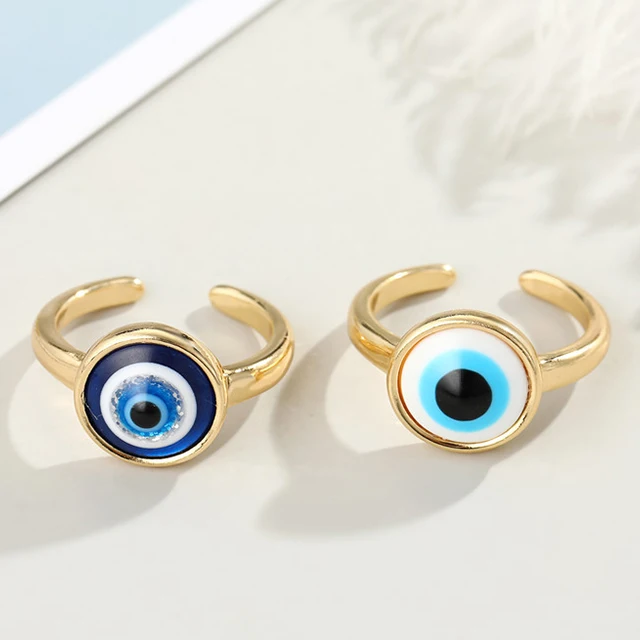 

2021 New Arrive Ethnic Style Gold Silver Plated Adjustable Turkish Blue Evil Eye Woman Girls Ring Jewelry, Color plated as shown