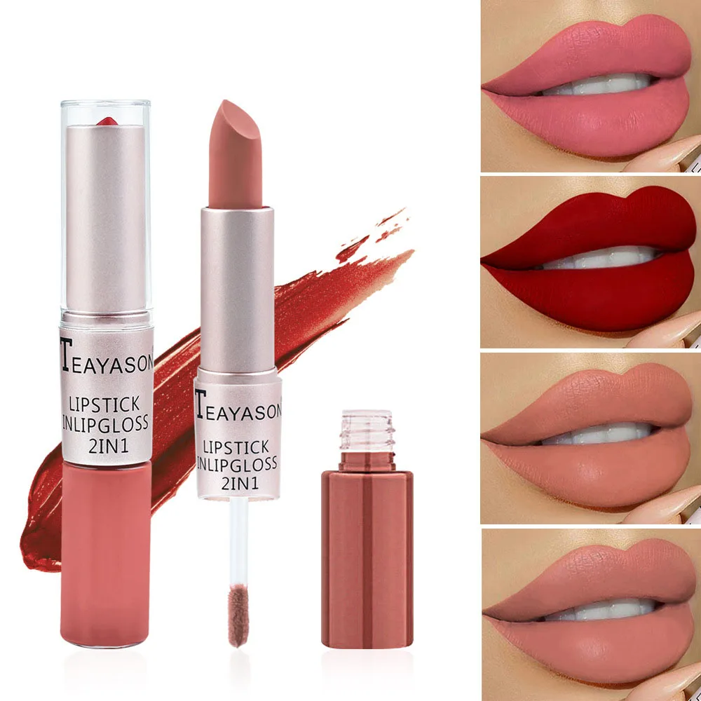 

2 in 1 Matte Liquid Lipstick And Matte Lip Gloss Makeup Moisturizing Long Lasting Waterproof Velvet Lipstick