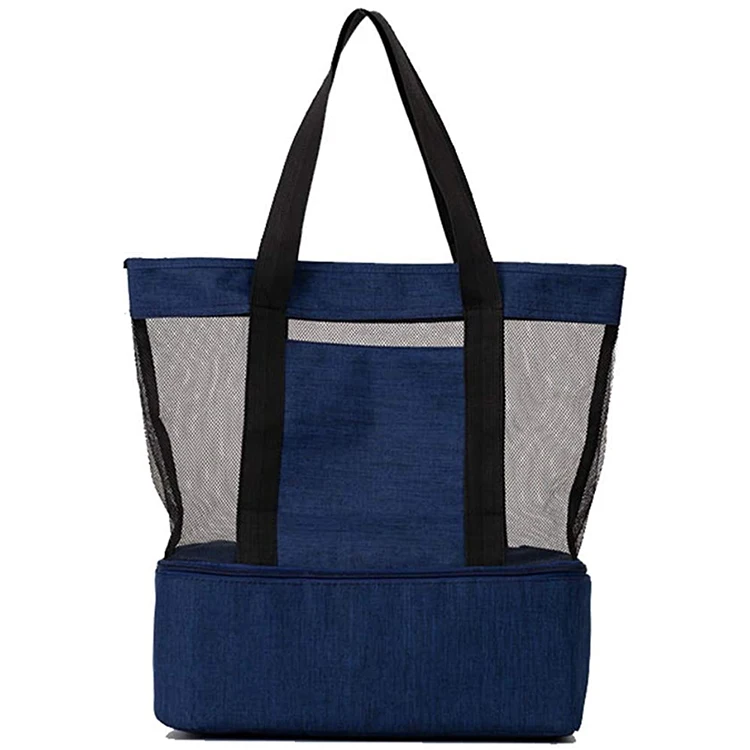 

Qetesh Fashion Picnic Handbag Double Layer Mesh Insulation Handbag With Zipper For Camping Travel, Red, blue, grey