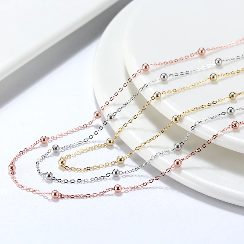 RINNTIN SC43 Classic Design Chain Beaded Chain Italy 925 Sterling Silver Bead Necklace Chain