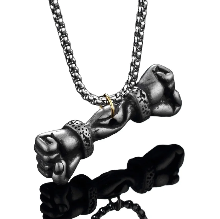 

Crow jewelry titanium steel barbell dumbbell pendant Amazon men's and women's double fist fitness Necklace