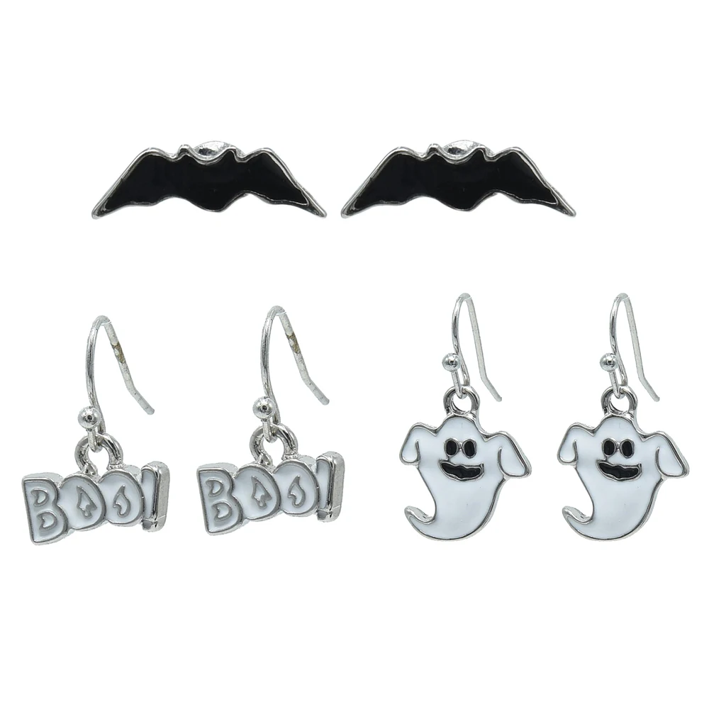 

Veijer Women Alloy Silver Plated Halloween Cute Bat Funny Ghost Earrings Drop, Multi