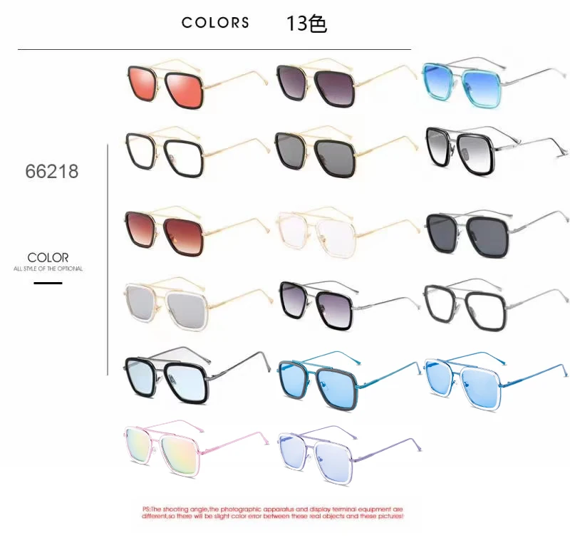
66218 Tony Stark Sunglasses lentes de Iron Man Vintage Retro Square Metal Frame Sunglasses for Men Women Edith glasses 