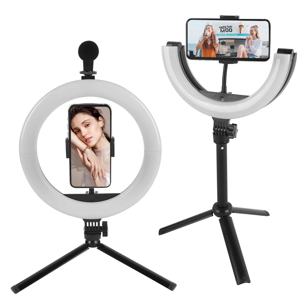 

Selfie Ring Light with Tripod Stand & Cell Phone Holder, Dimmable Desktop LED Circle Light for Live Streaming/Makeup/YouTube, Black