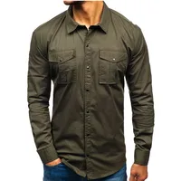 

Men's Solid Color Casual Cargo Shirts with Pockets