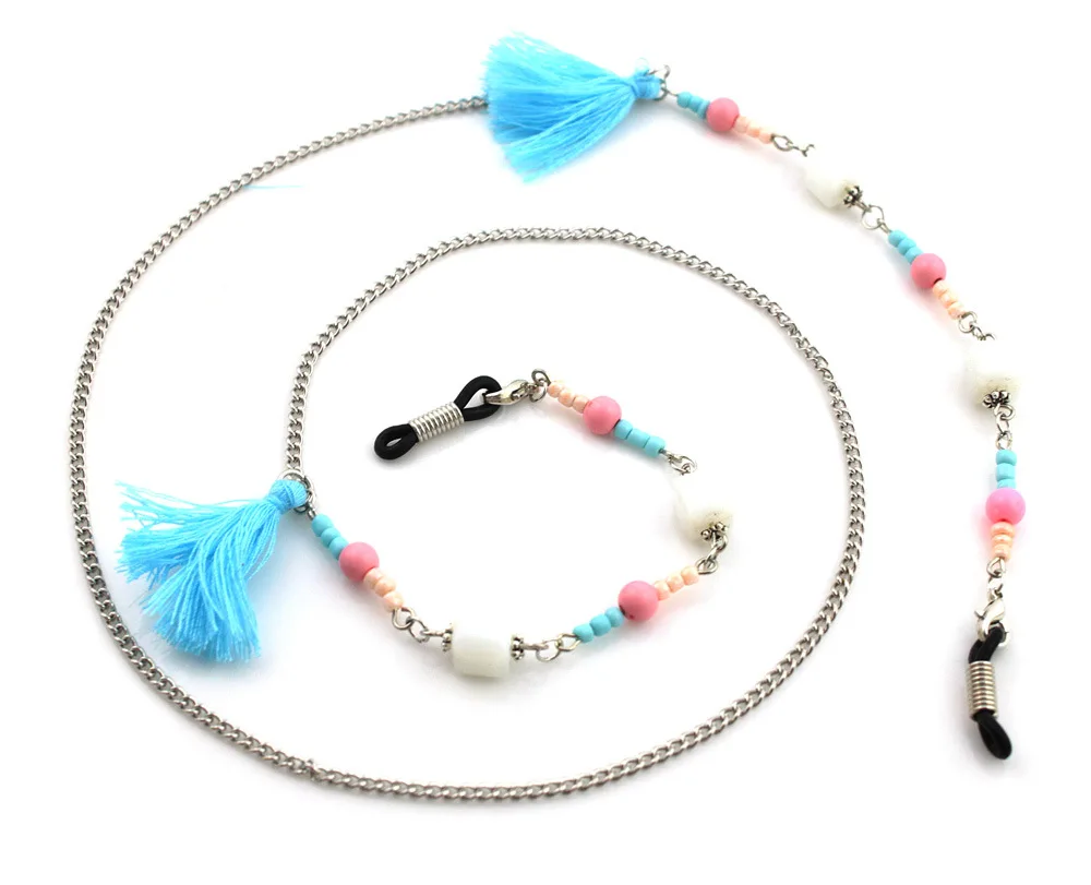 

2021 Beads Girl New Arrived Skyblue Tassels Sun Eyeglass Eye Glasses Chain Sunglasses Rope