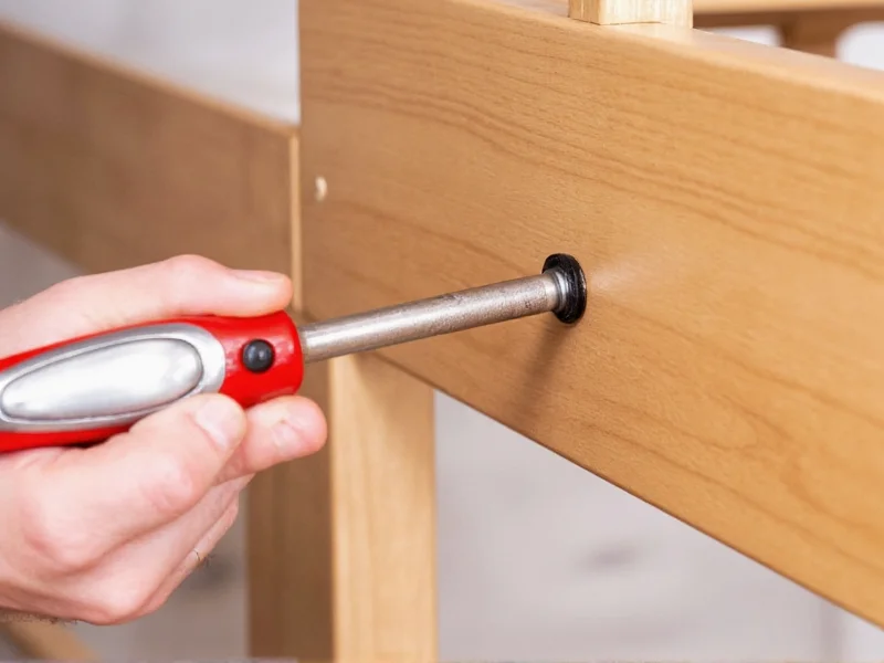 Hand tightening bunk bed bolt with torque wrench during safety check