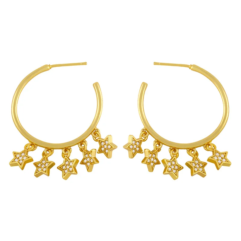 

2022 C shape huge gemstone cute star drop gold plated ladies earring