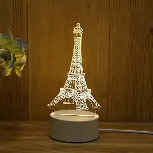 3D Night Light Eiffel Tower 3D Light Lamp 7 Color Changing Desk Table Light Children Lamp with Flat Acrylic Panel & ABS Base