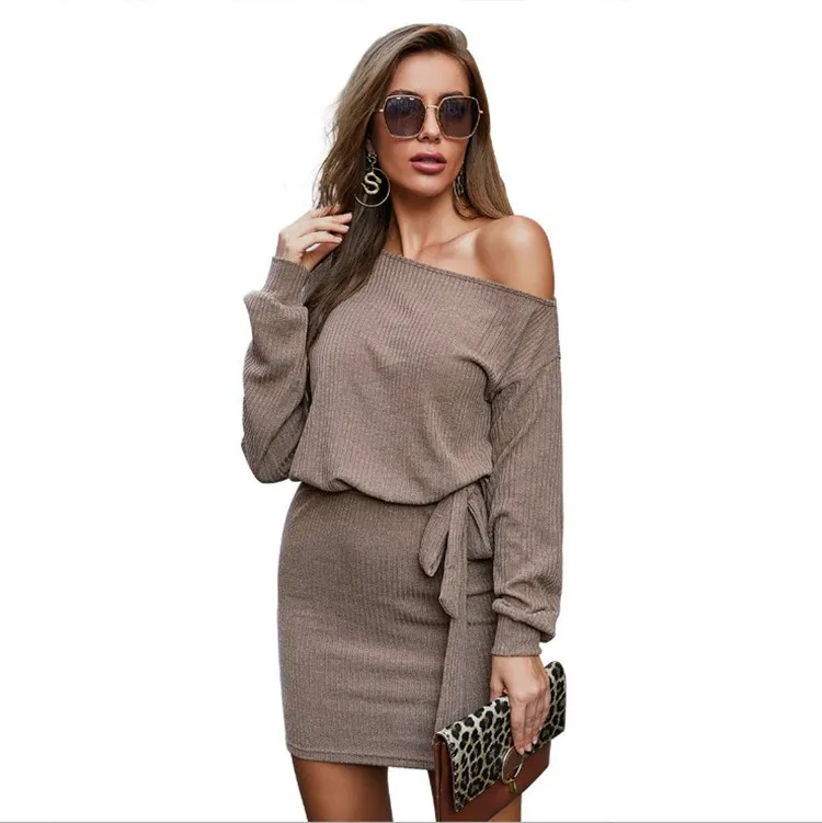 

Long-sleeved off-shoulder one-step dress one-shoulder dress 2021 summer new style