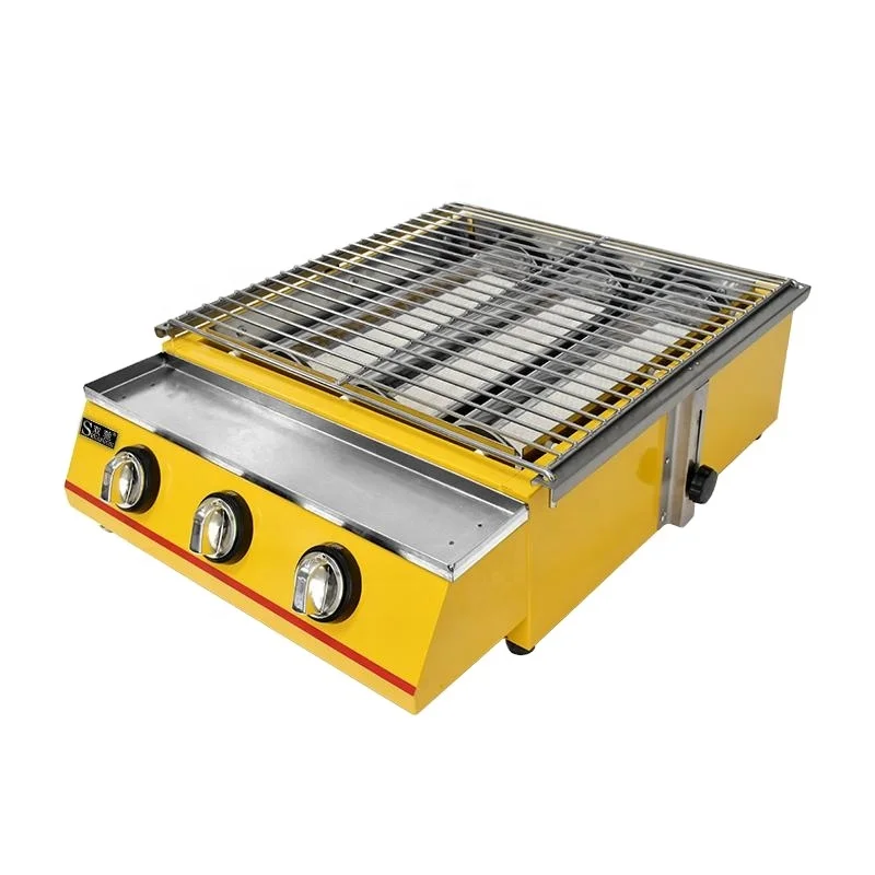 

Shuangchi OEM 3 Burner Yellow LPG/NG Gas BBQ Grill BBQ Machine barbecue with Glass cover