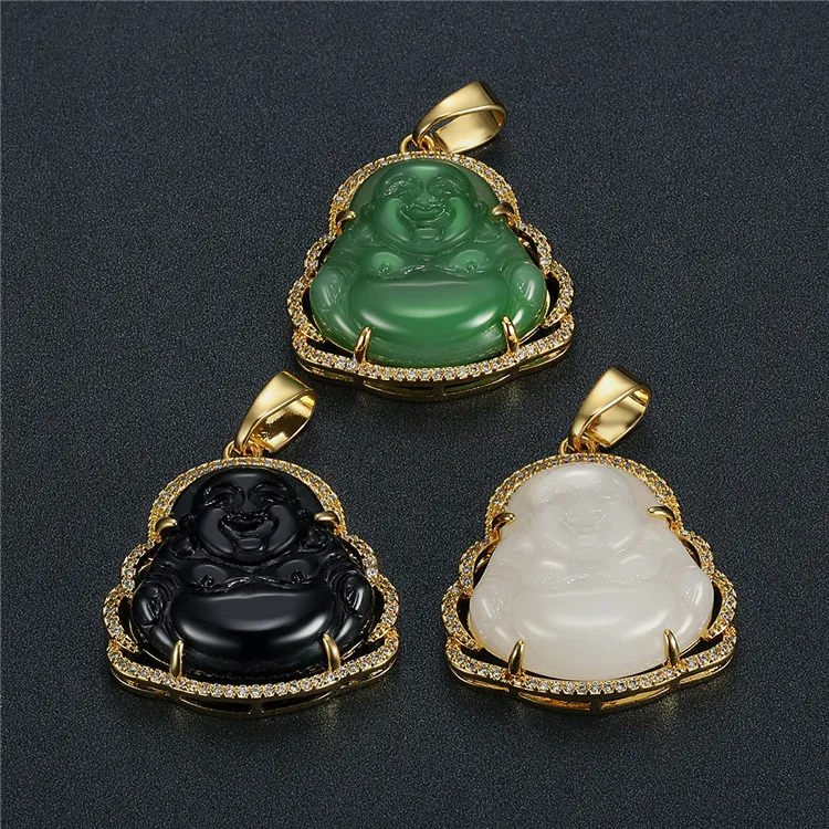 

European And American Trends New Hip Hop Jewelry Accessories Glazed Maitreya Buddha Pendant Micro-Inlaid Zircon Necklace, Picture shows