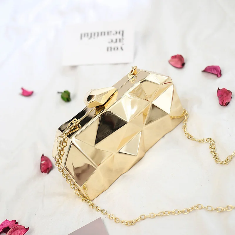 

Women Metal Clutches Mini Party Black Evening Purse Silver Wallet Gold Box Chain Shoulder Bag Top Quality