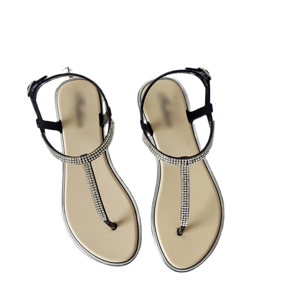 

Wholesale leisure beach back strap hot women trendy anti-slip diamond slides sandals summer flat