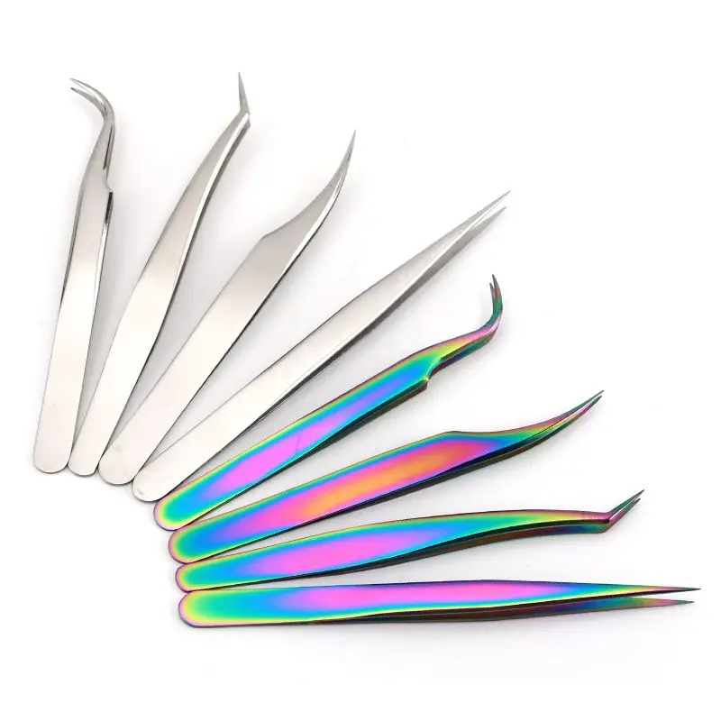 

Quality Assurance Stainless Steel Custom Eyelash Extensions Long Grip Tweezers Kit, Silver