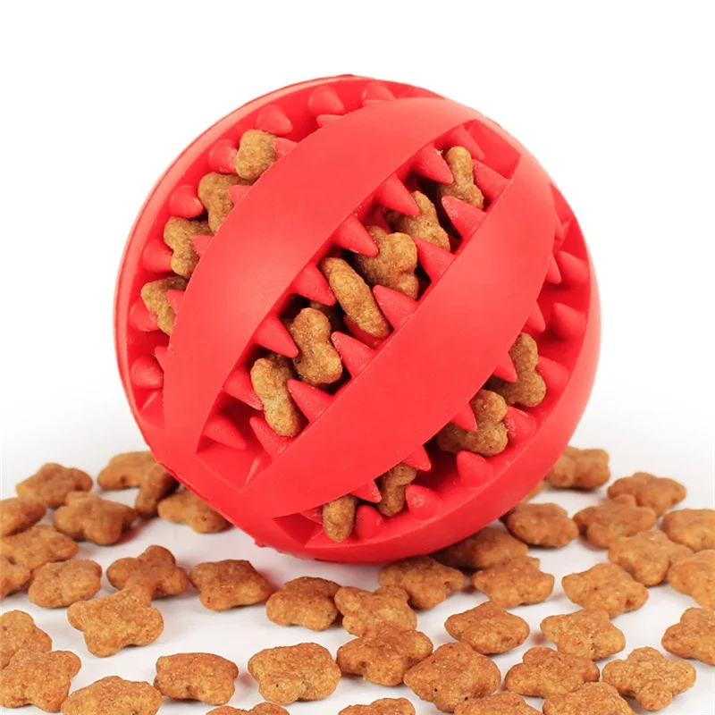 

2021 Wholesale Rubber Indestructible Treat Dispensing Ball Hiding Food Puzzle Bite Interactive Pet Ball Chew Dog Toy, 6colors