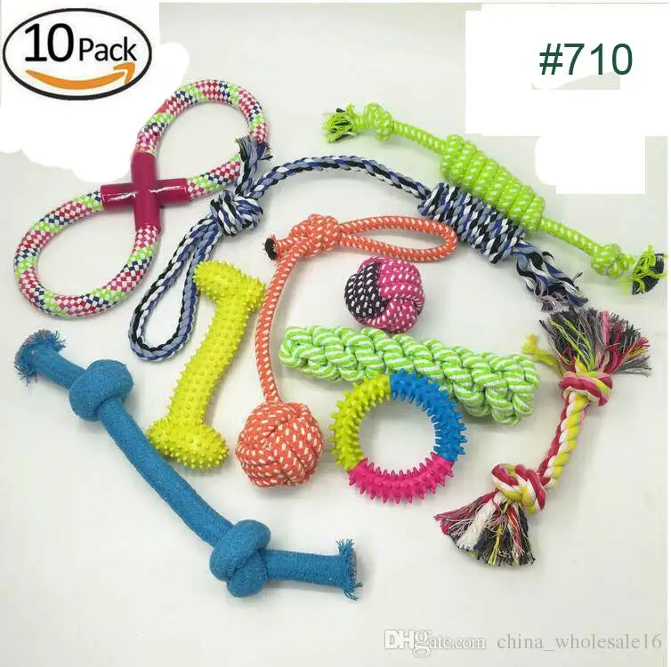 

Wholesale 1 set 10pcs Dog Chew Toys Cat Pet cotton rope Toys animal chewing pet dog rope supplies mix and match allowed