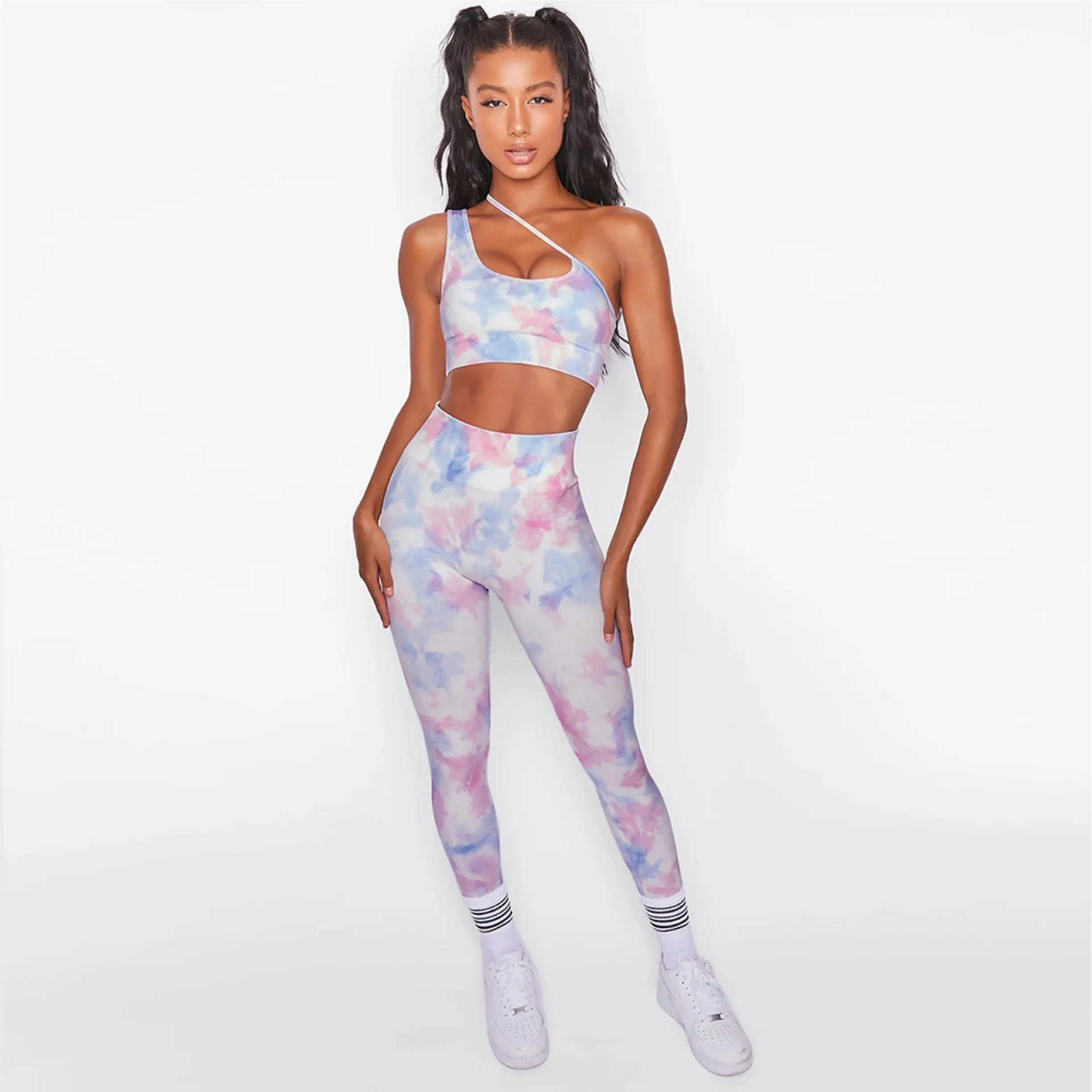 

American style hot style oblique shoulder beauty back exercise fitness set digital printed yoga wear set, 1 colors as pictures