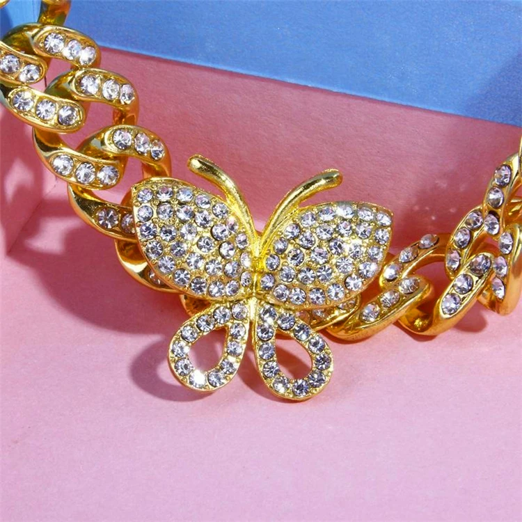 

13MM Foot Jewelry Gold Silver Pink Miami Cuban Link Chain Butterfly Anklet for Women